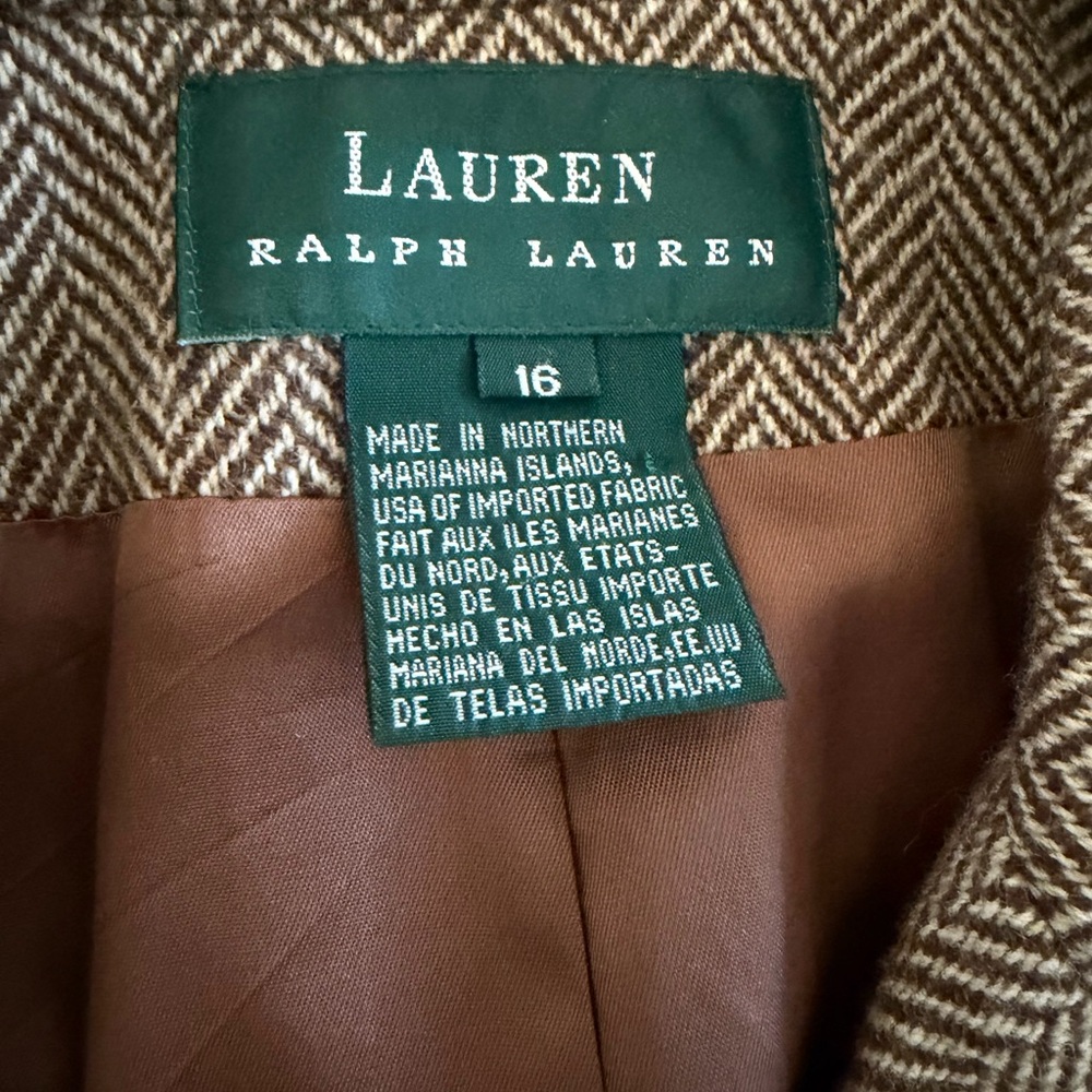 Ralph Lauren Brown Herringbone Wool Blazer with Suede Elbow Patches - Picture 2 of 11